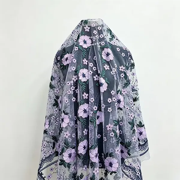 Vintage Multi Color Embroidery Mesh Lace Fabric For Dresses