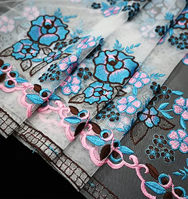 Vintage Multi Color Embroidery Mesh Lace Fabric For Dresses