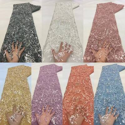 نسيج دانتيل زفاف ملون ثلاثي الأبعاد بالخرز مطرز بالأسواق