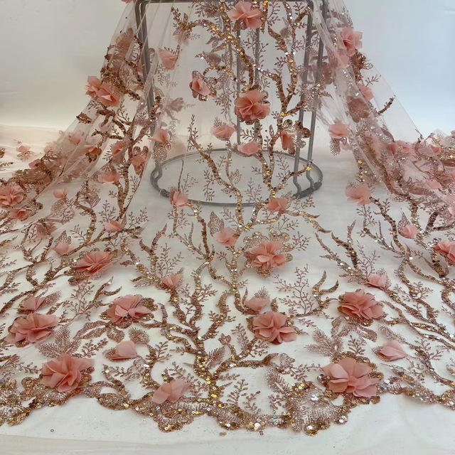 Bead Lace 2024 Mesh 3D مطرزة بالزهرة الزهرة النسيج tulle