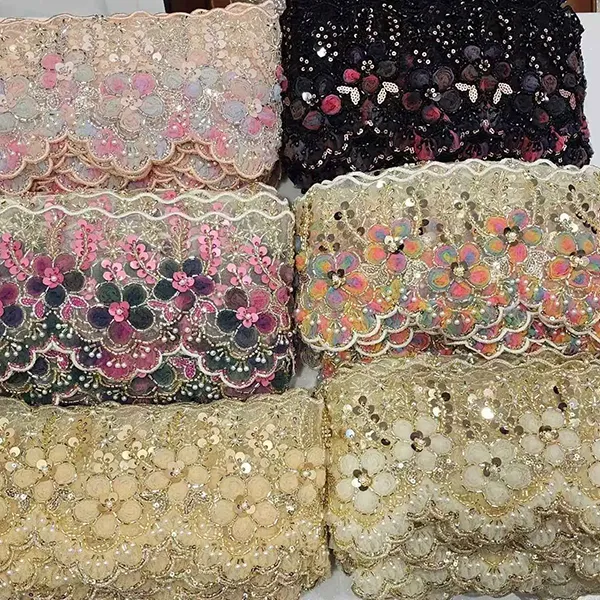 متعدد الألوان الدانتيل المطرز مع 3D شبكة الزهور الشريط مطرز أنبوب الباركود والتطريز الدانتيل